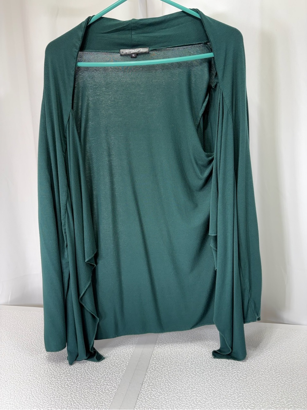 Open-Front Draped Cardigan Hoodie in Forest Green 4072
